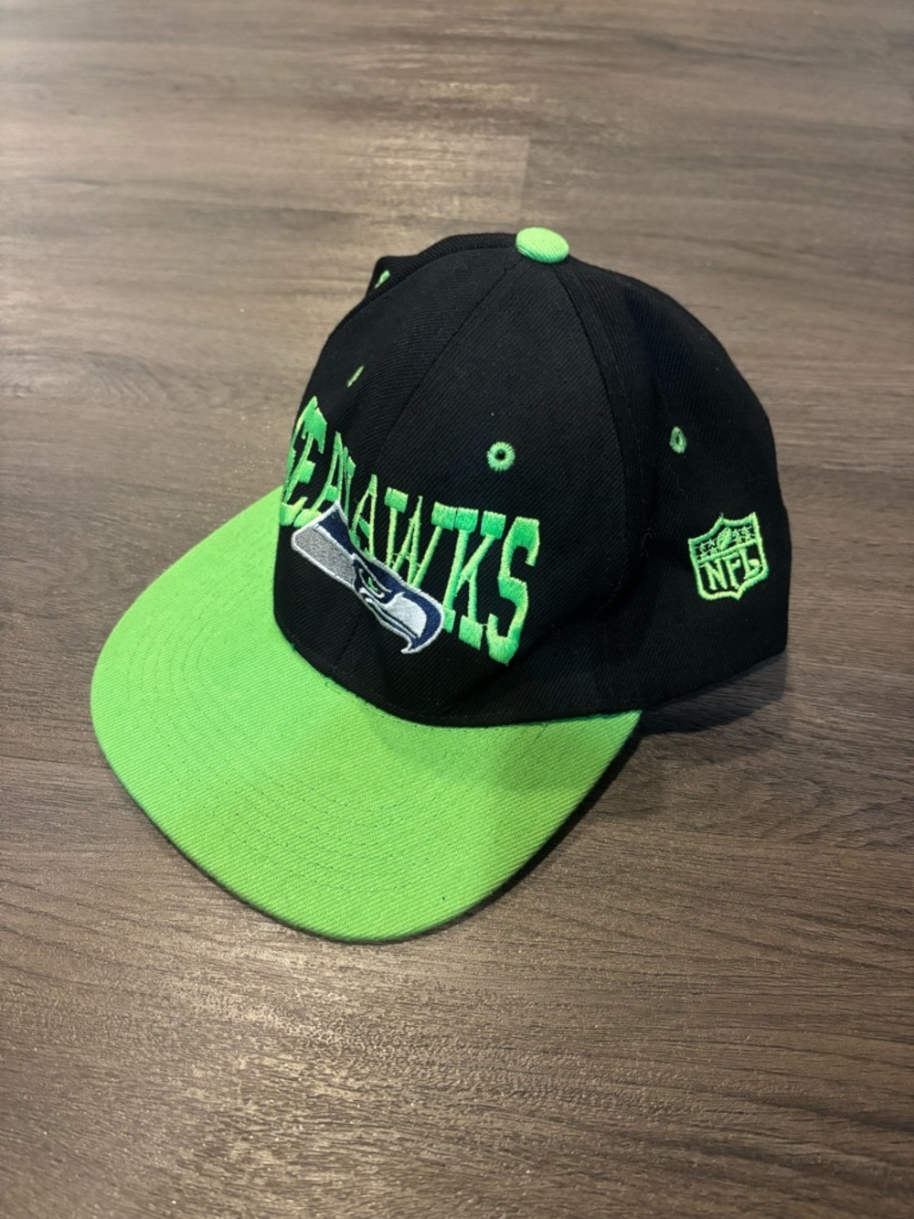 Georgetown Collection Black Snapback Hat with Neon Green Brim